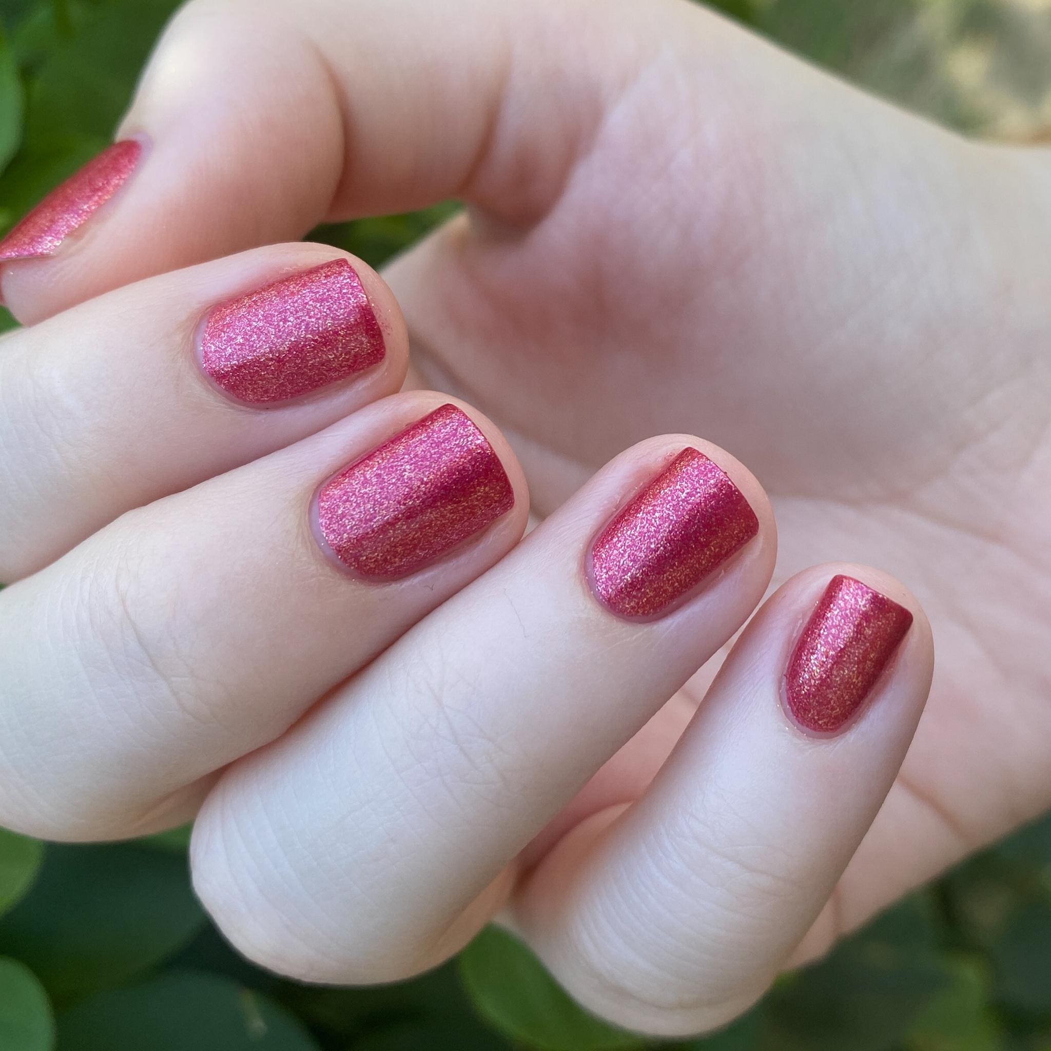 Maggie's Roses ~ Rose Red Crelly with Golden Shimmer Nail Polish
