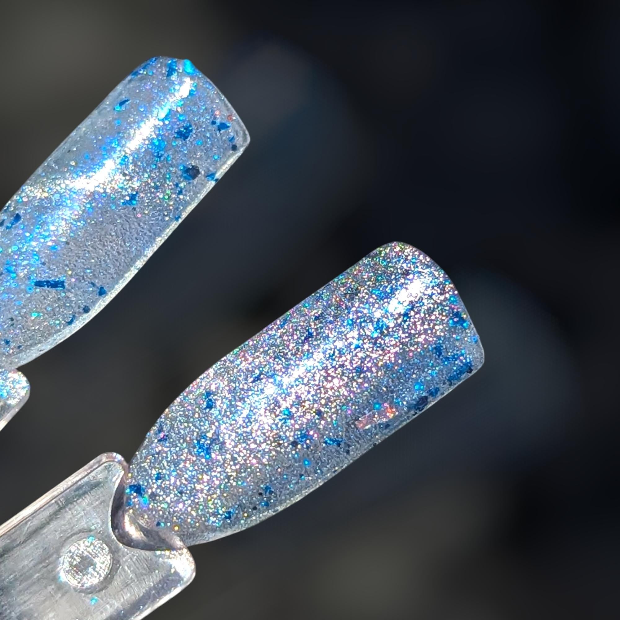 The Estes Method ~ Silver to Blue Glittery Holo Magnetic Sheer to Opaque Nail Polish
