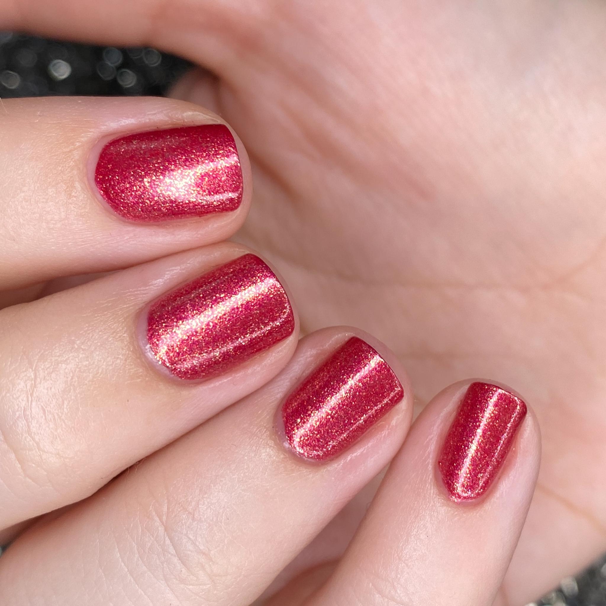 Maggie's Roses ~ Rose Red Crelly with Golden Shimmer Nail Polish