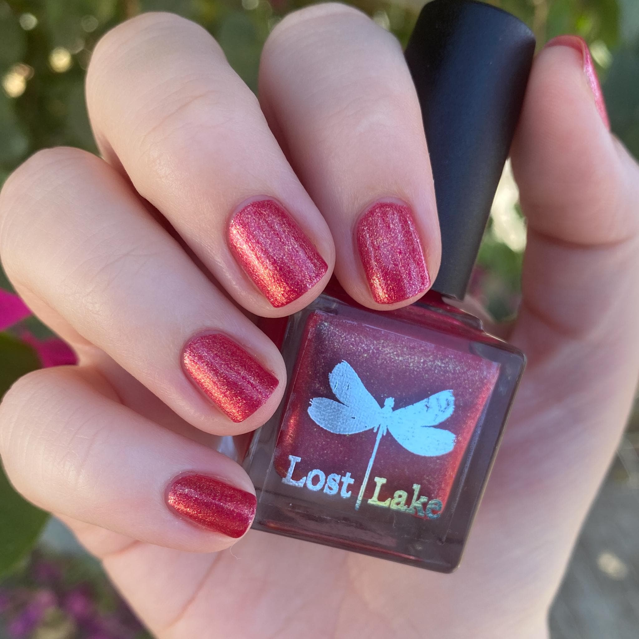 Maggie's Roses ~ Rose Red Crelly with Golden Shimmer Nail Polish