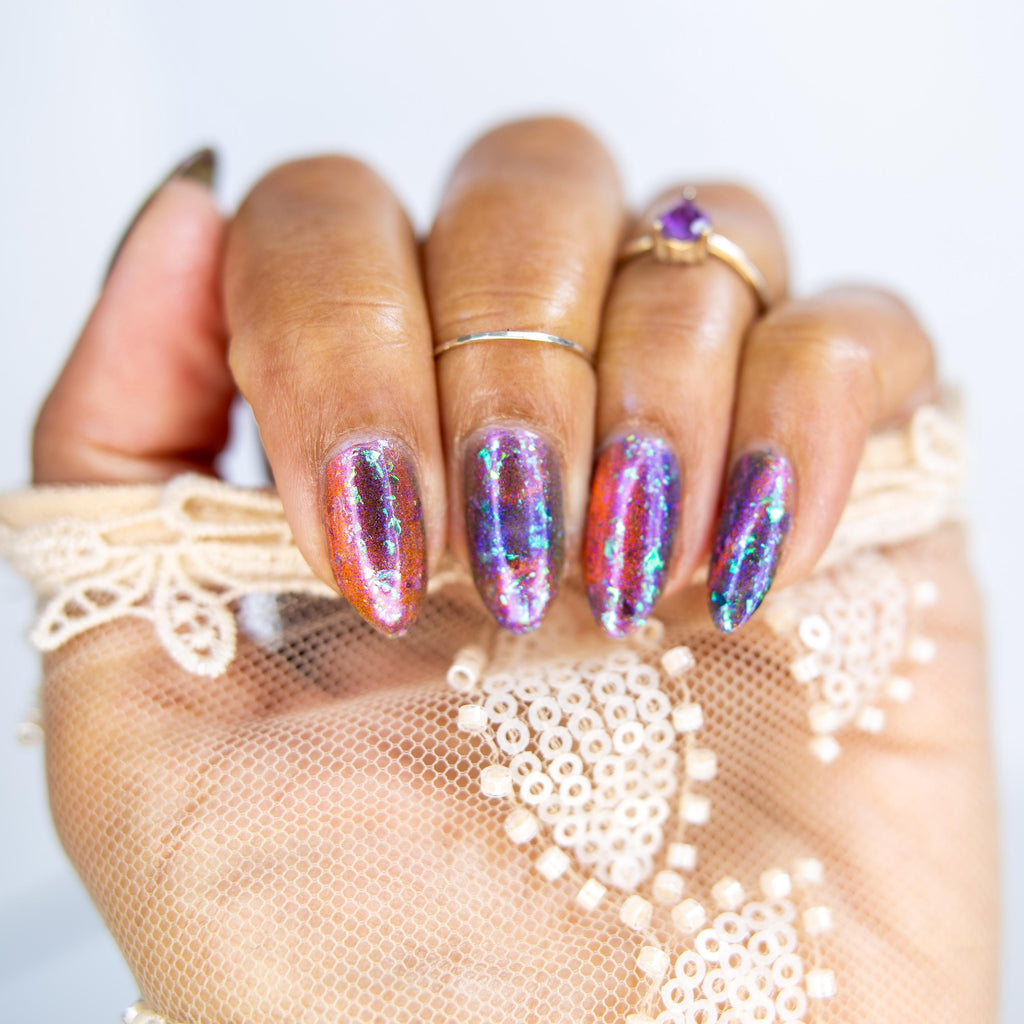 Alpenglow | PRE-ORDER | Purple jelly & red magnetic nail polish with shifting auroral flakies