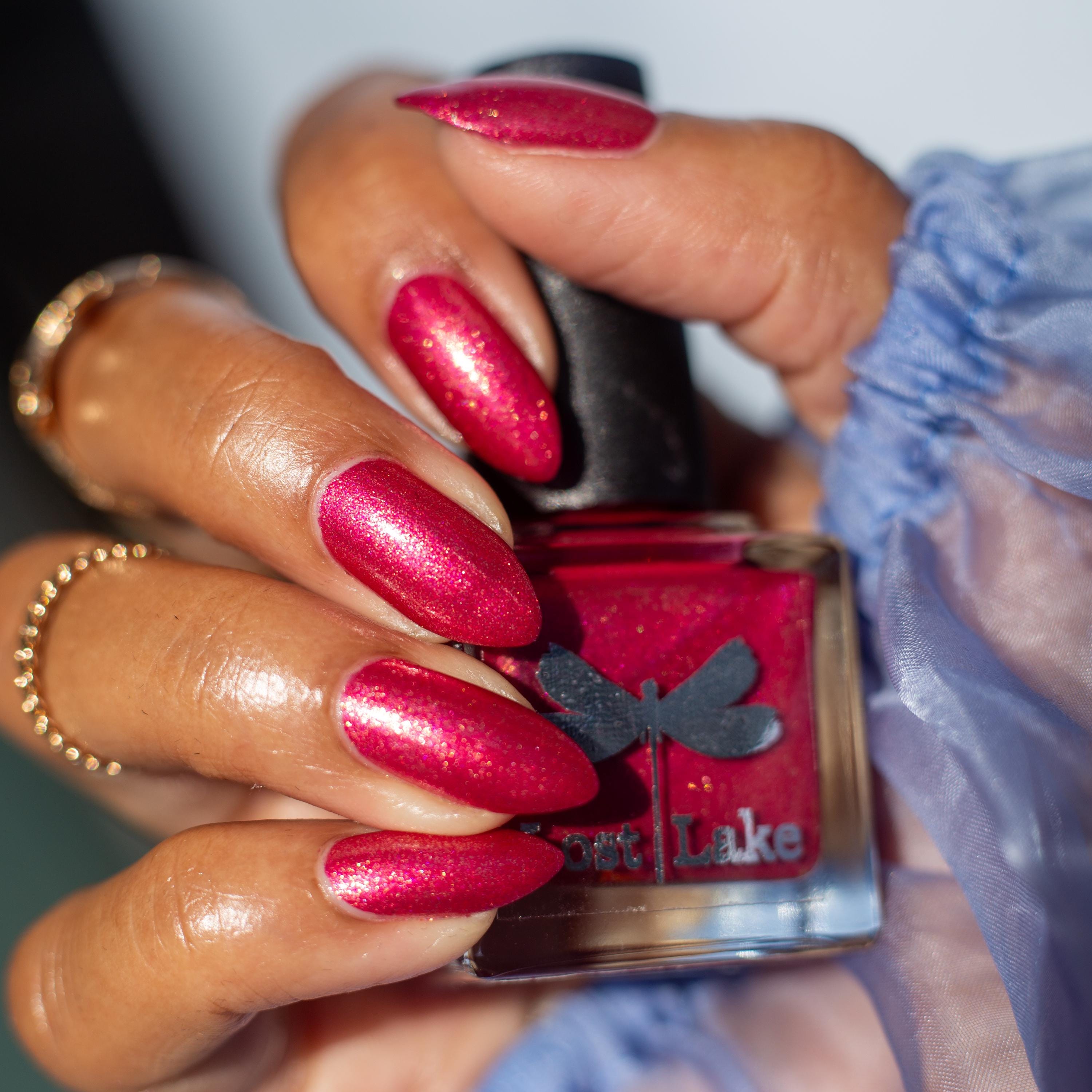 Maggie's Roses ~ Rose Red Crelly with Golden Shimmer Nail Polish