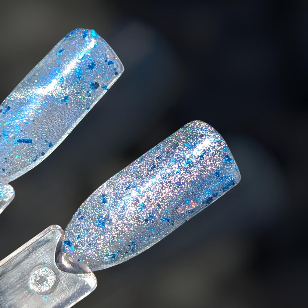 The Estes Method ~ Silver to Blue Glittery Holo Magnetic Sheer to Opaque Nail Polish