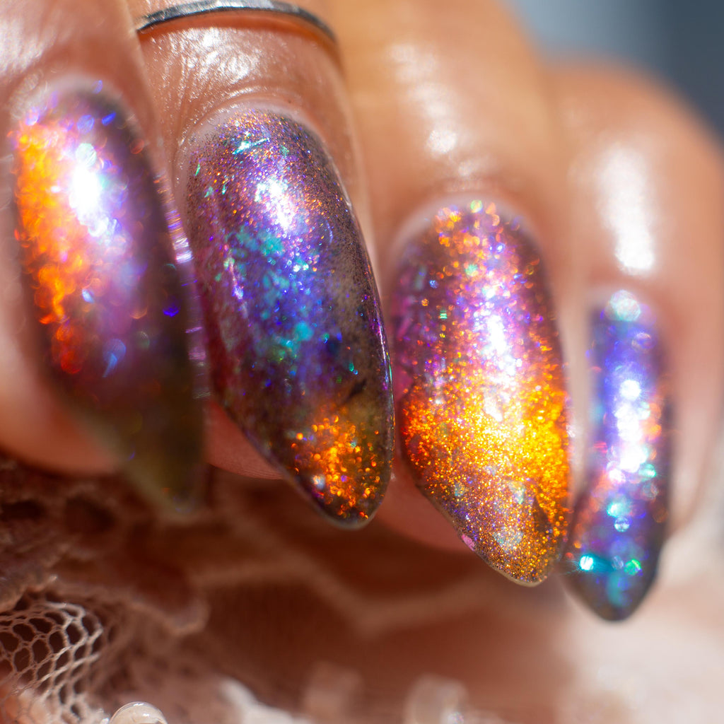 Alpenglow | PRE-ORDER | Purple jelly & red magnetic nail polish with shifting auroral flakies