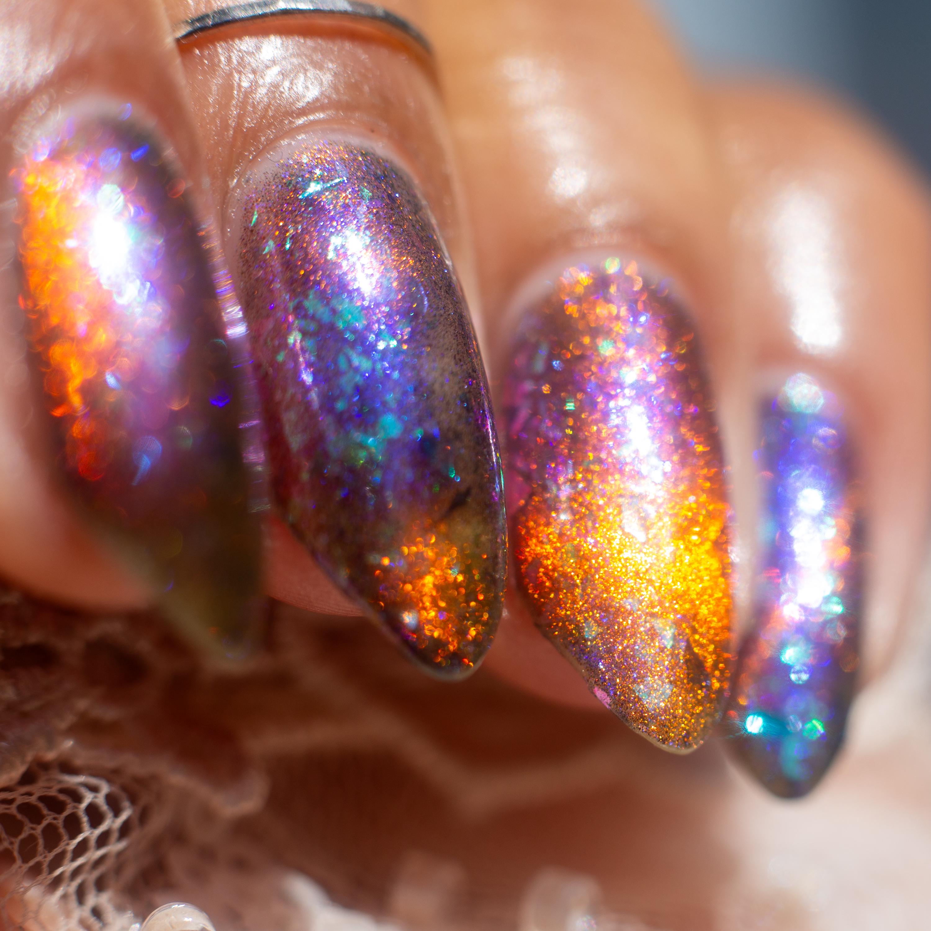 Alpenglow | PRE-ORDER | Purple jelly & red magnetic nail polish with shifting auroral flakies