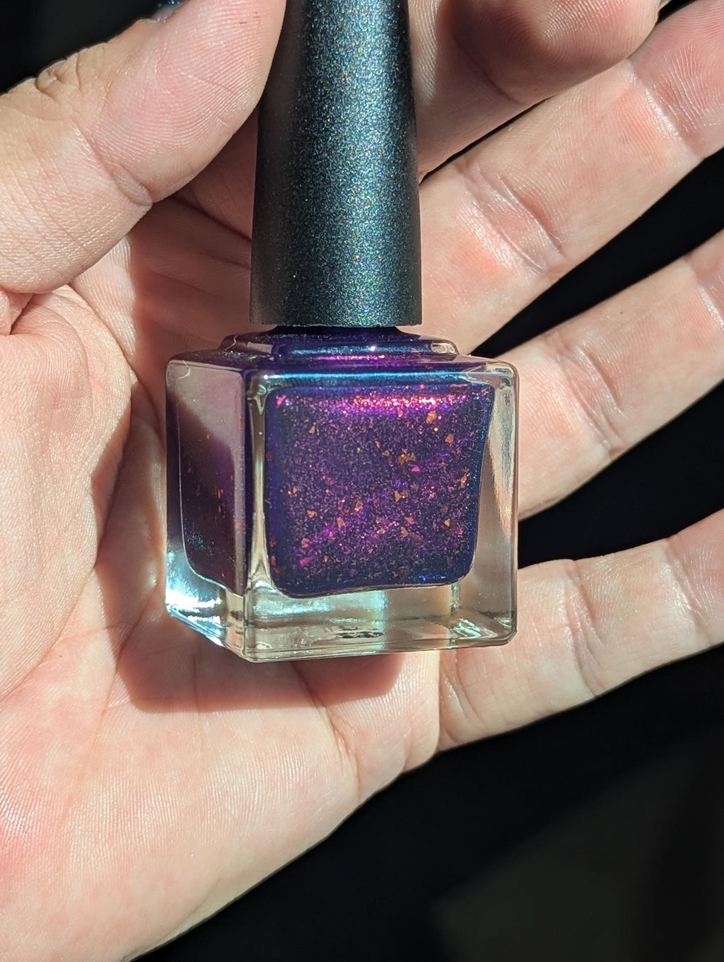 Blucifer | Glossy Purple Sparkle Polish with coppery glitter
