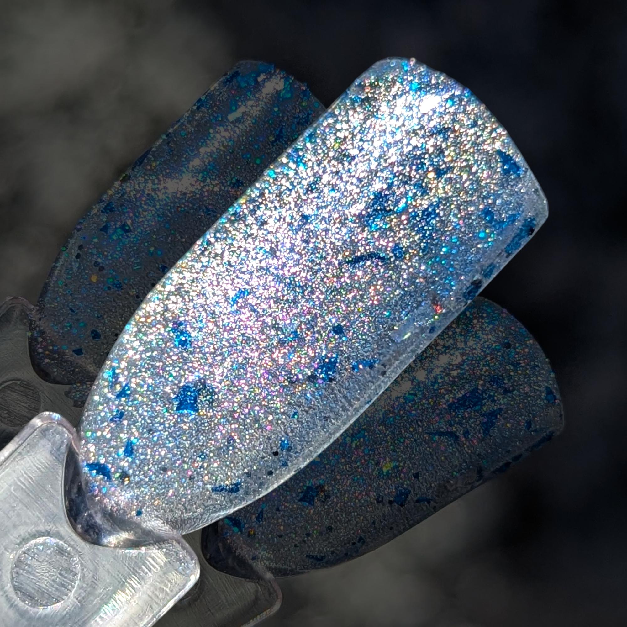 The Estes Method ~ Silver to Blue Glittery Holo Magnetic Sheer to Opaque Nail Polish