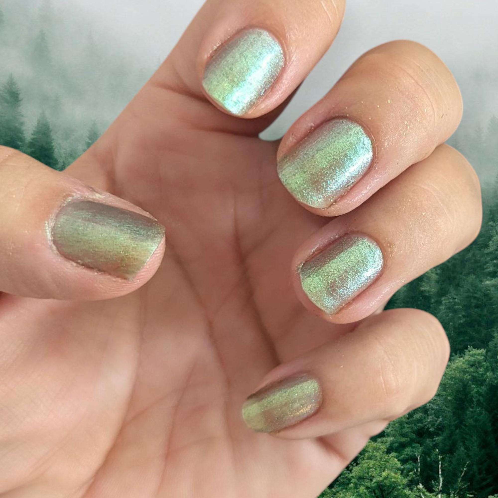 Aspen Wind Phone ~ Icy Green Flash Shimmer Nail Polish