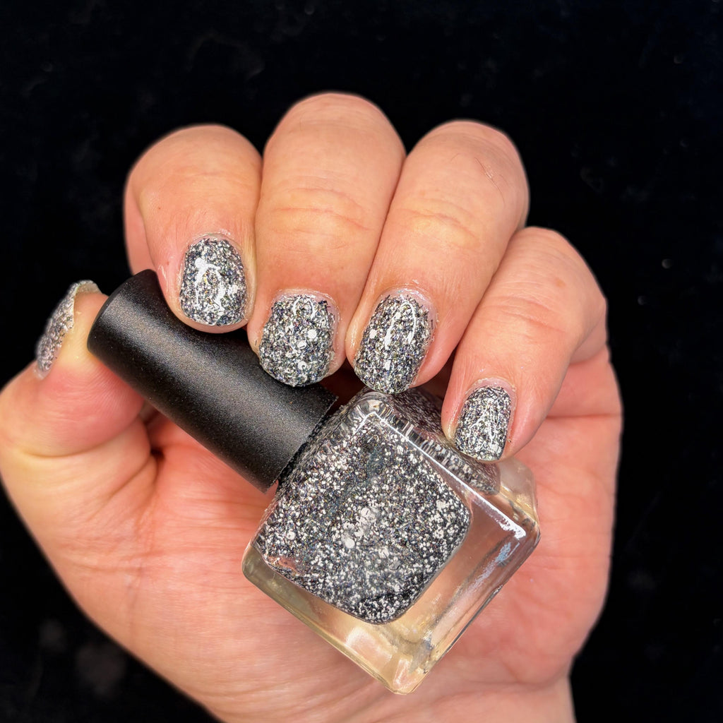 Ripley's Collection | Just Listen to the Scientist!! | Black & White Matte Glitter Polish with Linear Holo