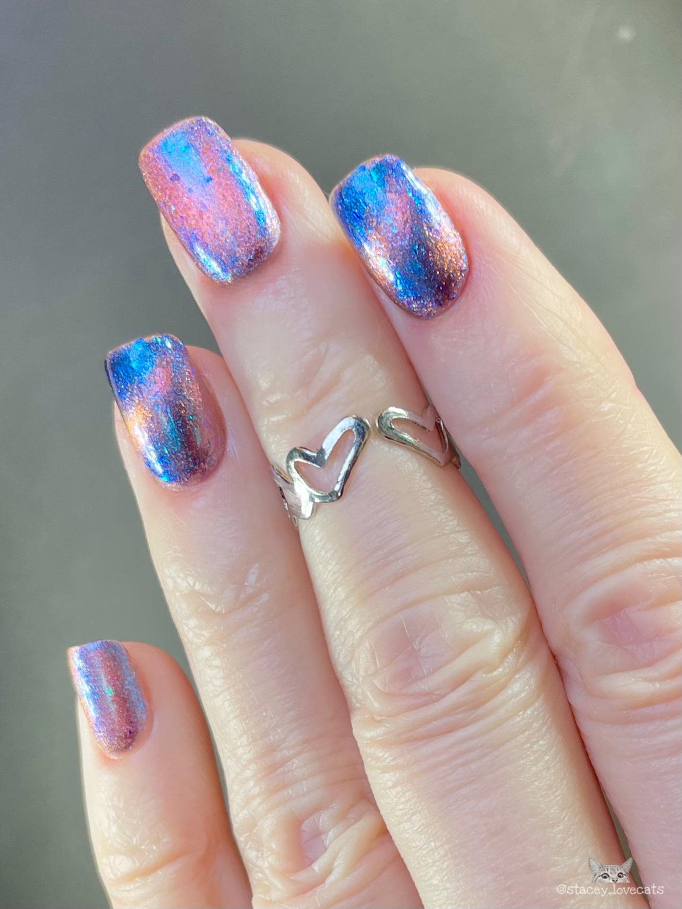 Melting Hearts | Pre-Order | Warm Pastel Pink & Dusky Blue Magnetic Polish with Scattered Fairy flakes