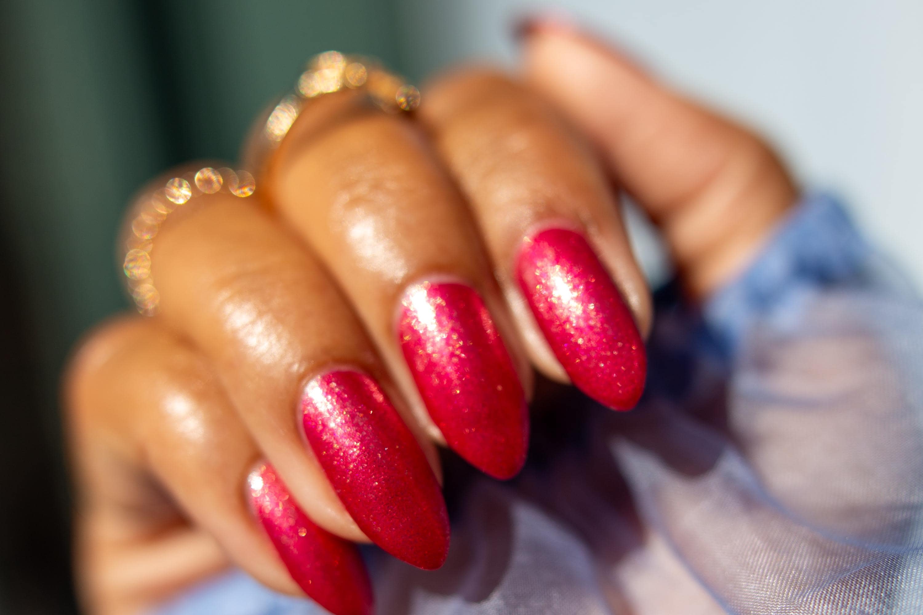 Maggie's Roses ~ Rose Red Crelly with Golden Shimmer Nail Polish
