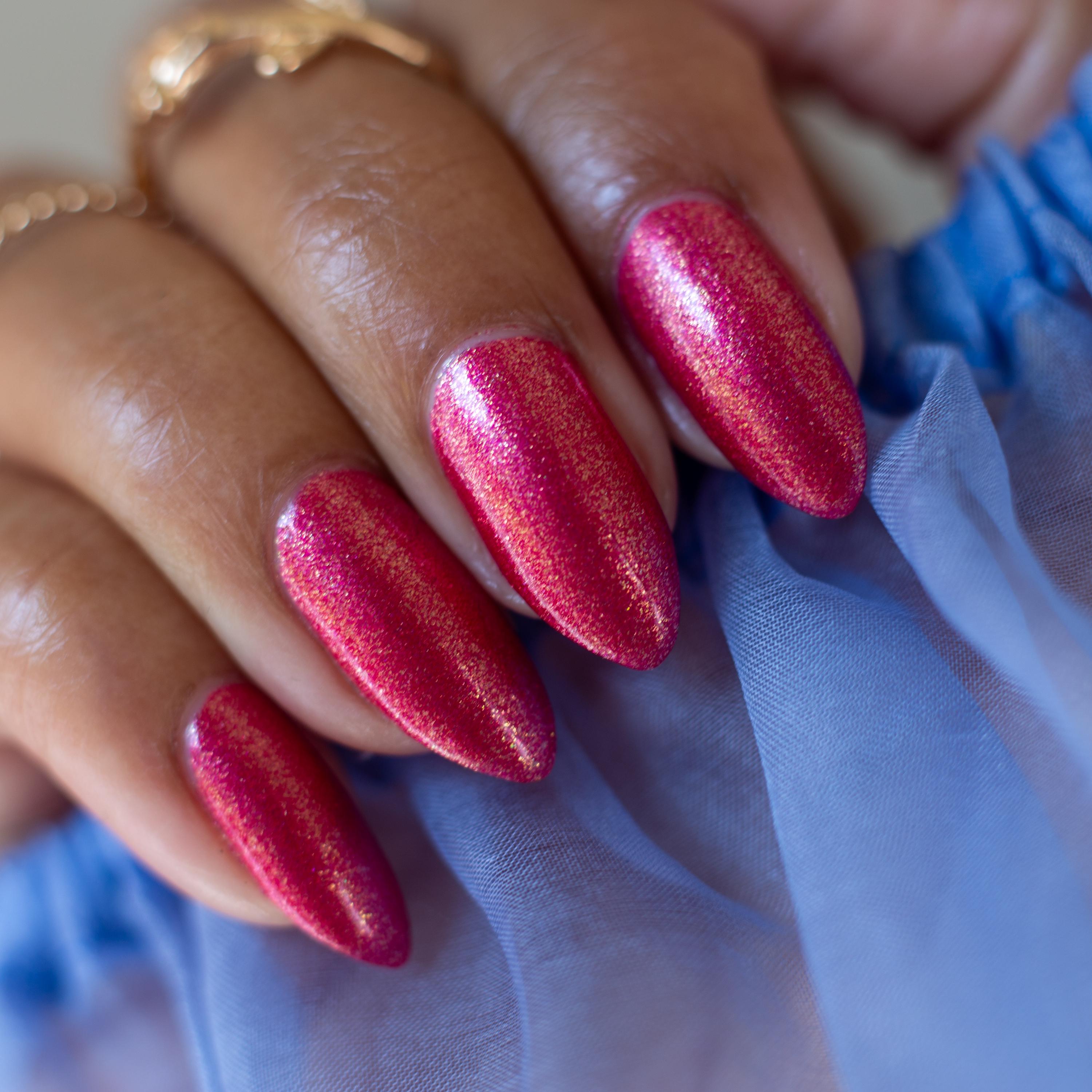 Maggie's Roses ~ Rose Red Crelly with Golden Shimmer Nail Polish