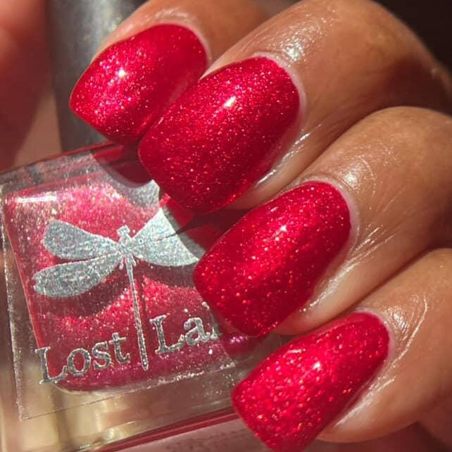 Cruise Room ~ Bright Pink Red Matte Nail Polish with reflective glitter