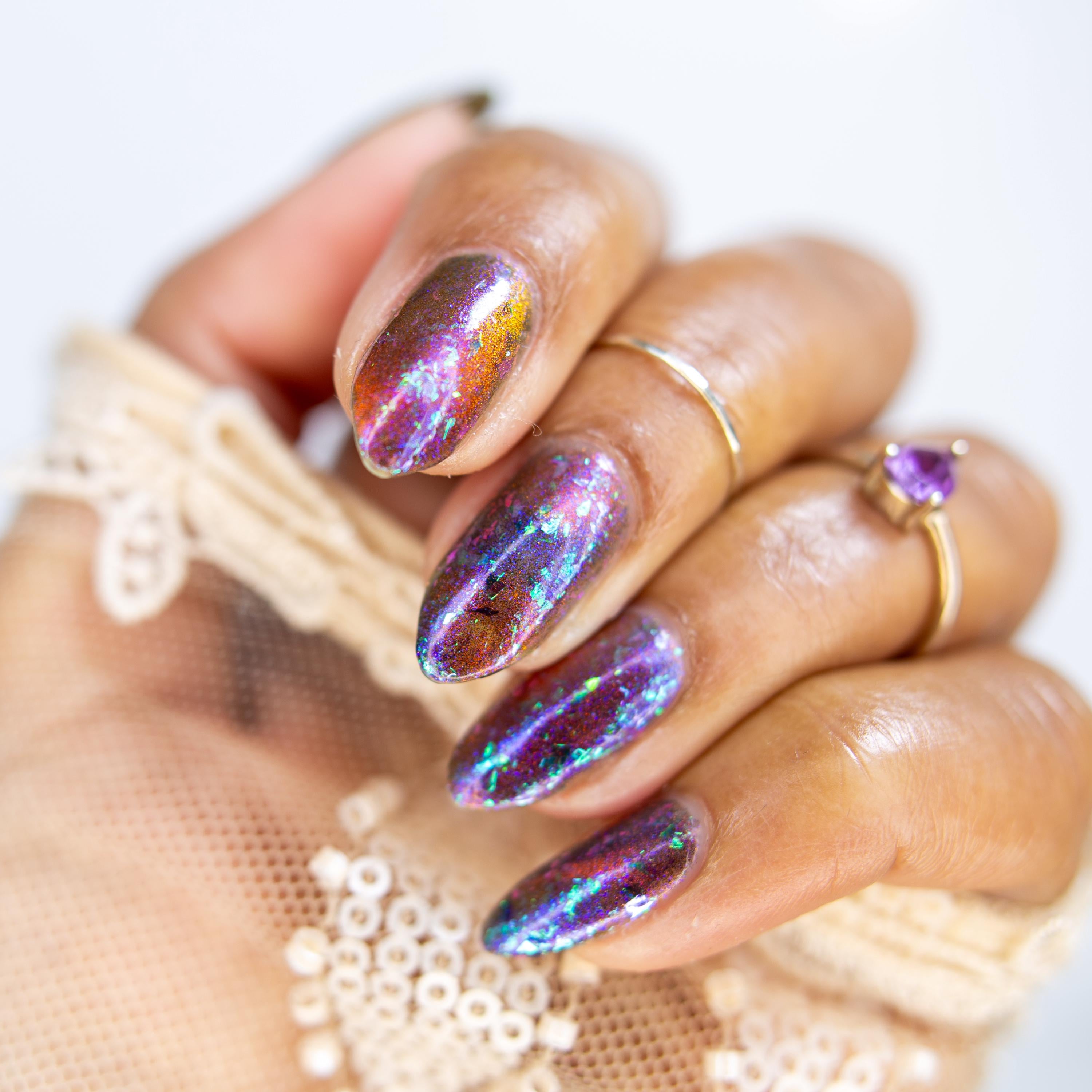 Alpenglow | PRE-ORDER | Purple jelly & red magnetic nail polish with shifting auroral flakies