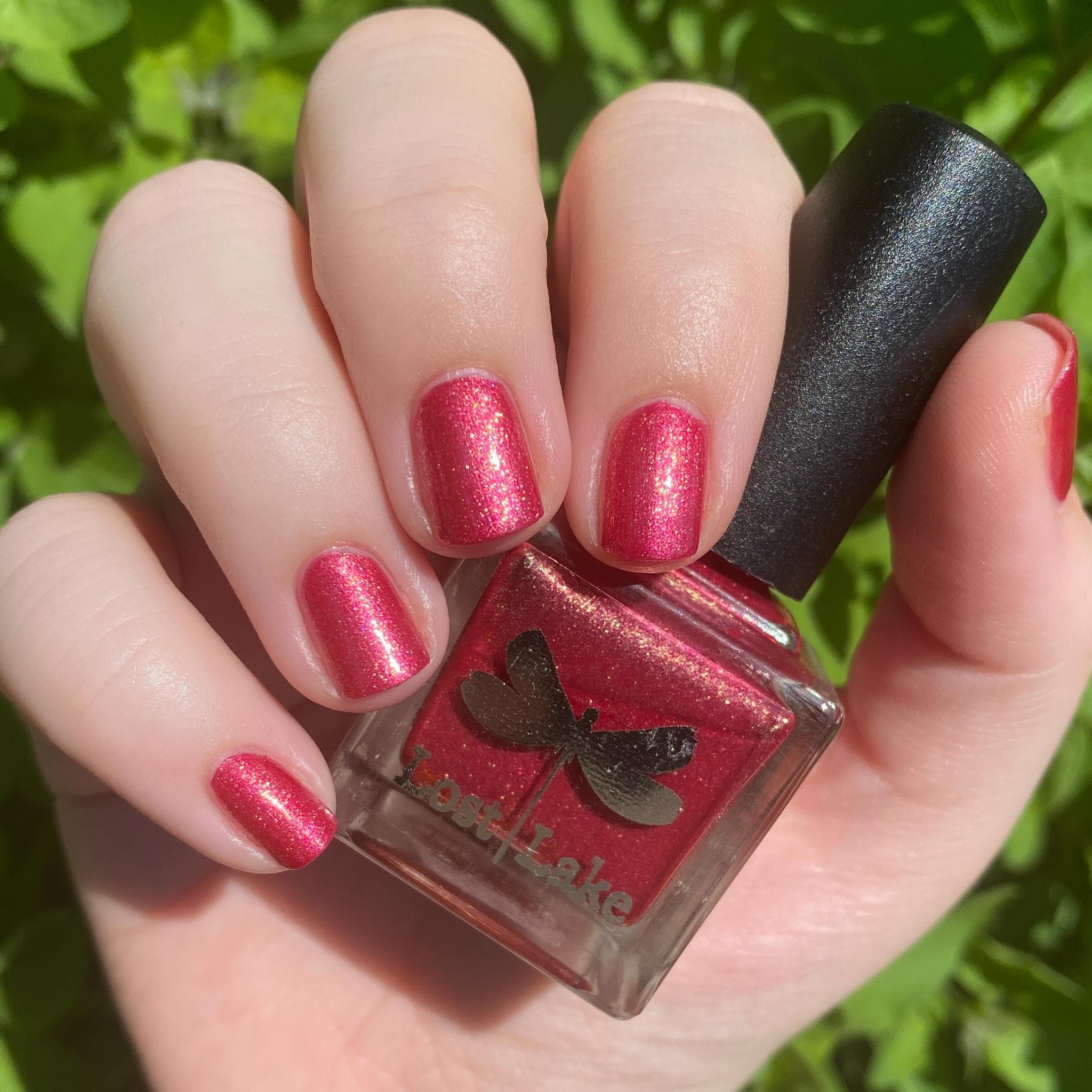 Maggie's Roses ~ Rose Red Crelly with Golden Shimmer Nail Polish