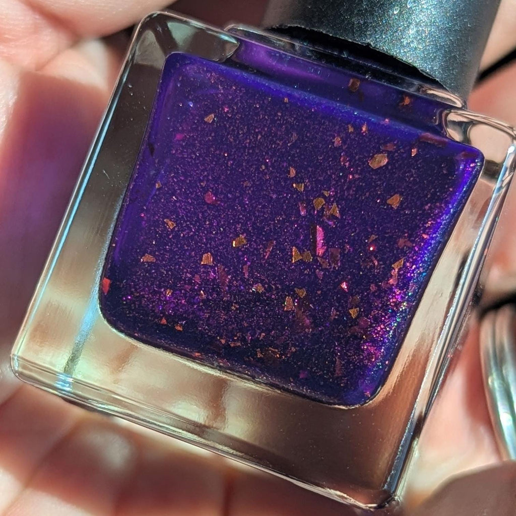 Blucifer | Glossy Purple Sparkle Polish with coppery glitter