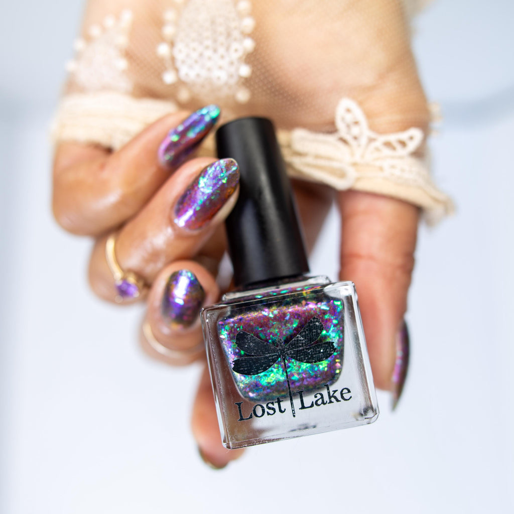 Alpenglow | PRE-ORDER | Purple jelly & red magnetic nail polish with shifting auroral flakies