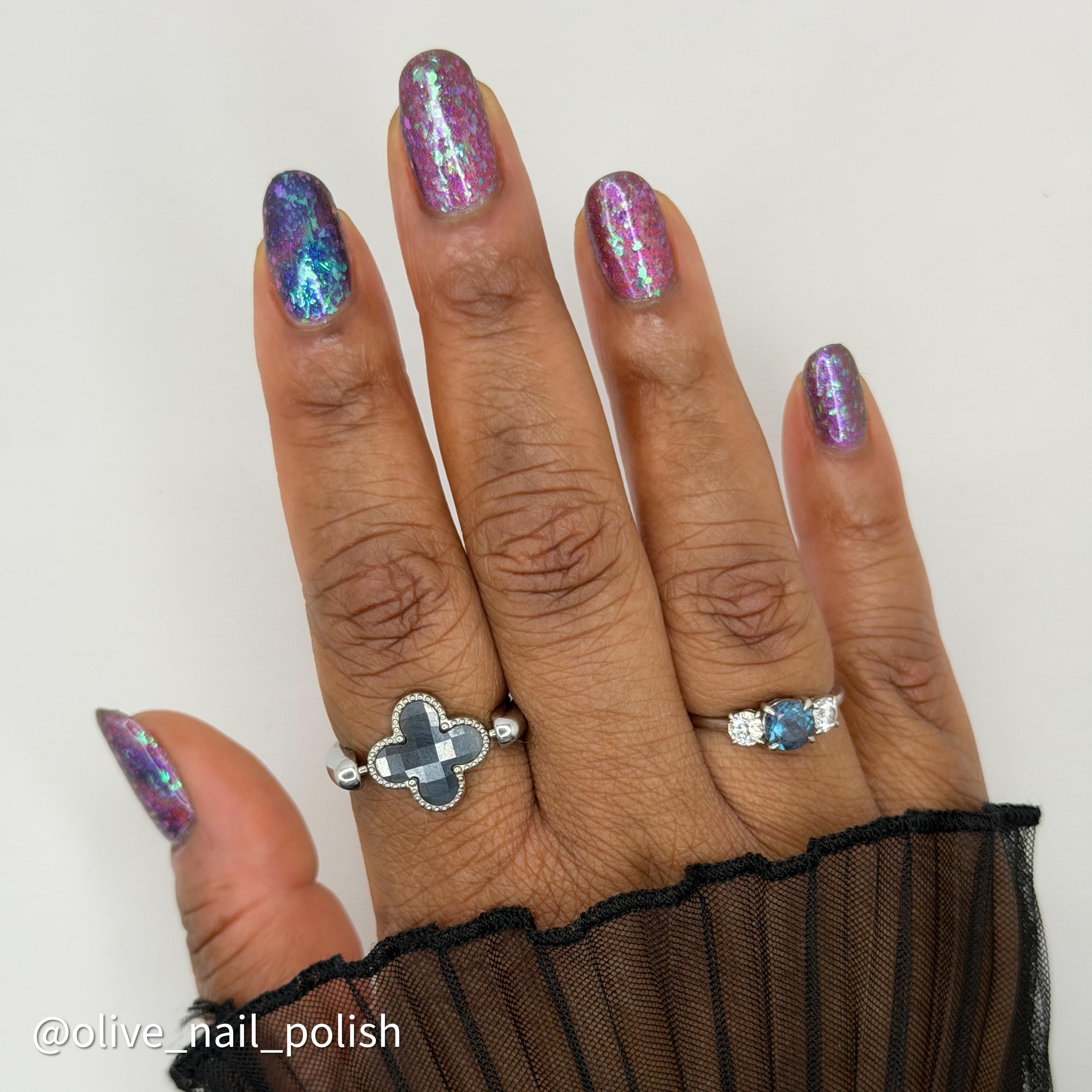 Alpenglow | PRE-ORDER | Purple jelly & red magnetic nail polish with shifting auroral flakies
