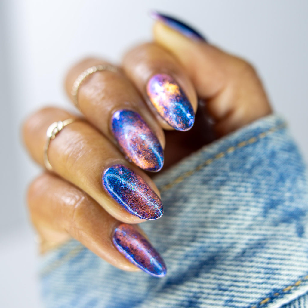 Melting Hearts | Pre-Order | Warm Pastel Pink & Dusky Blue Magnetic Polish with Scattered Fairy flakes