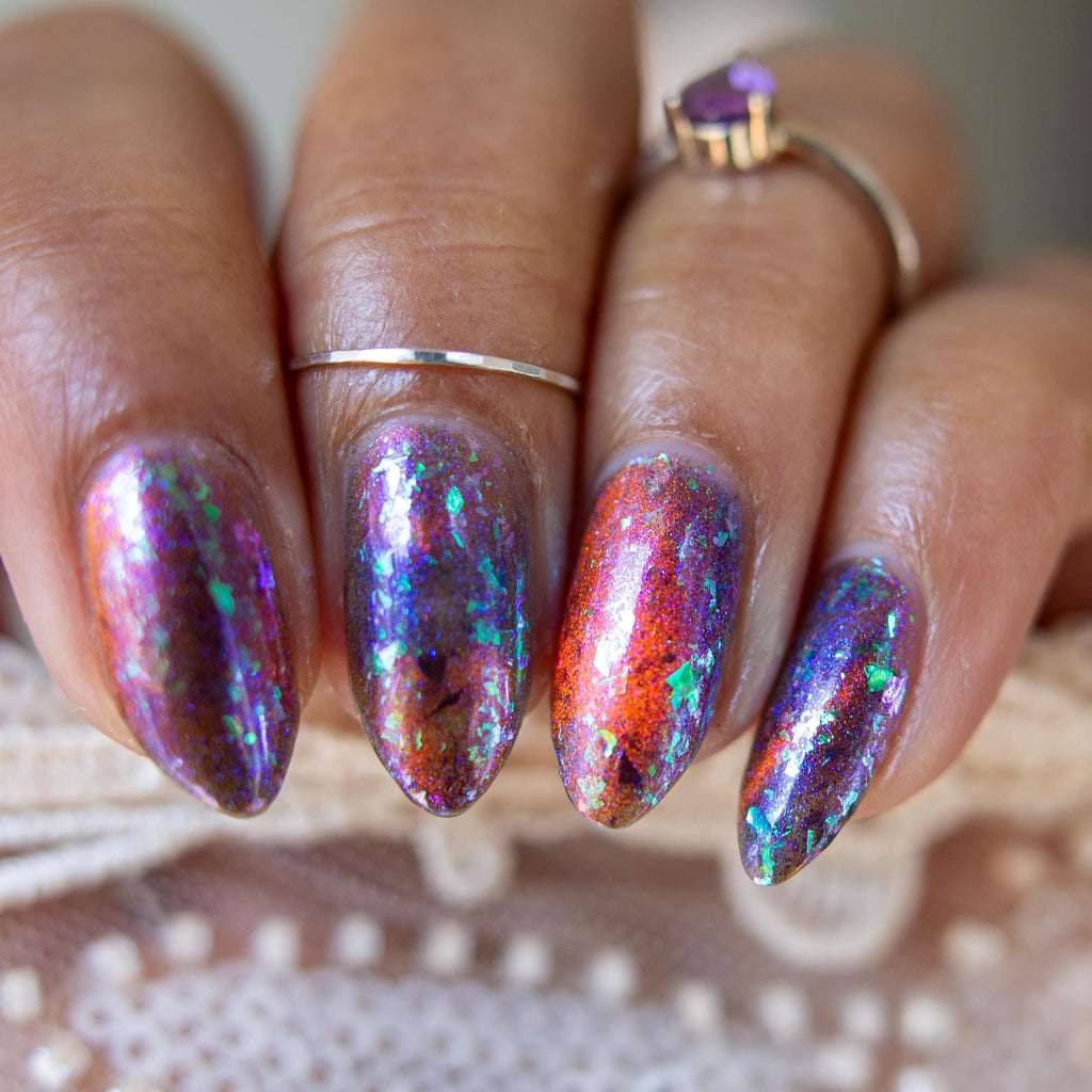 Alpenglow | PRE-ORDER | Purple jelly & red magnetic nail polish with shifting auroral flakies