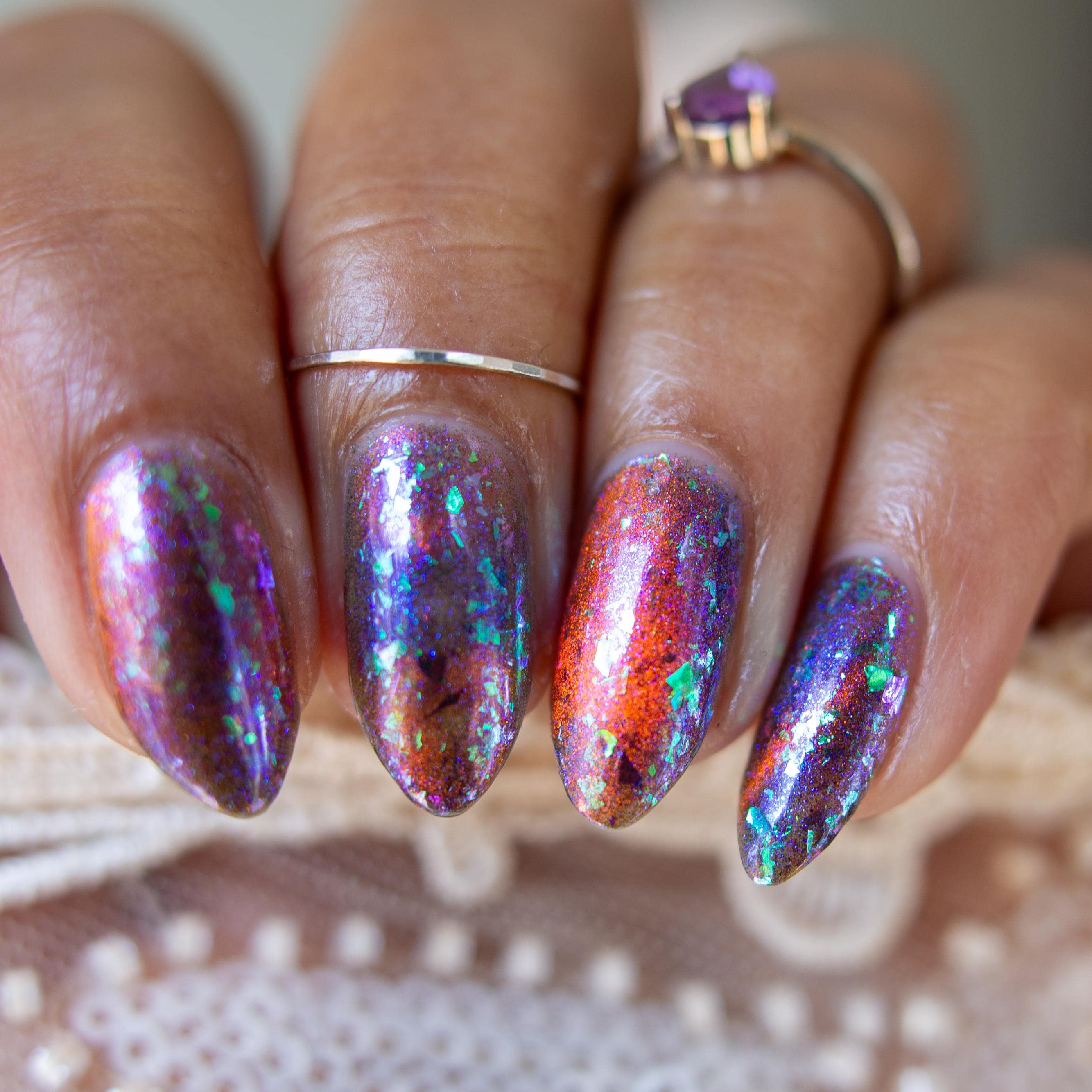 Alpenglow | PRE-ORDER | Purple jelly & red magnetic nail polish with shifting auroral flakies