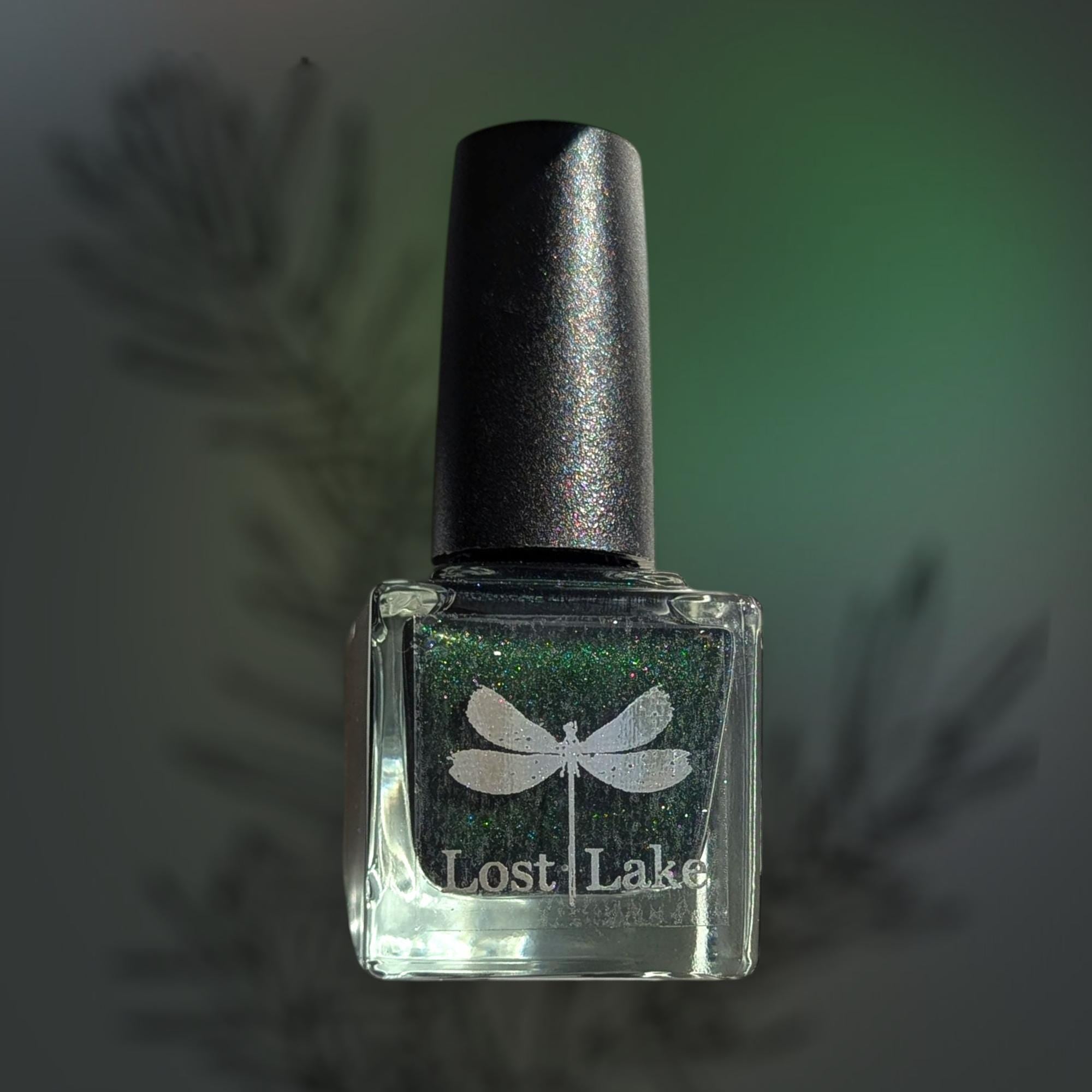 Juniper ~ The Darkest Green Matte Nail Polish with Micro Holo Glitter