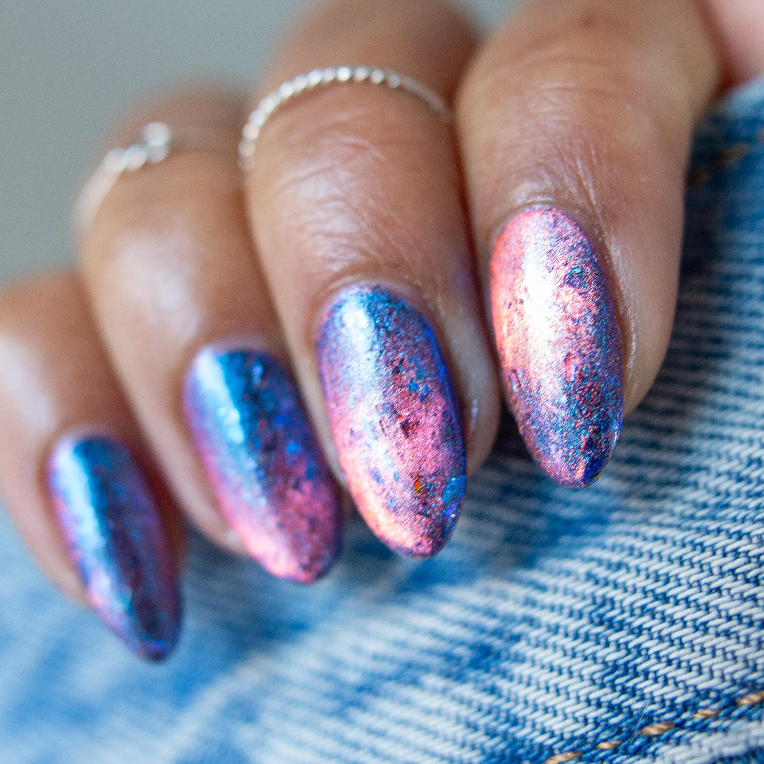 Melting Hearts | Pre-Order | Warm Pastel Pink & Dusky Blue Magnetic Polish with Scattered Fairy flakes