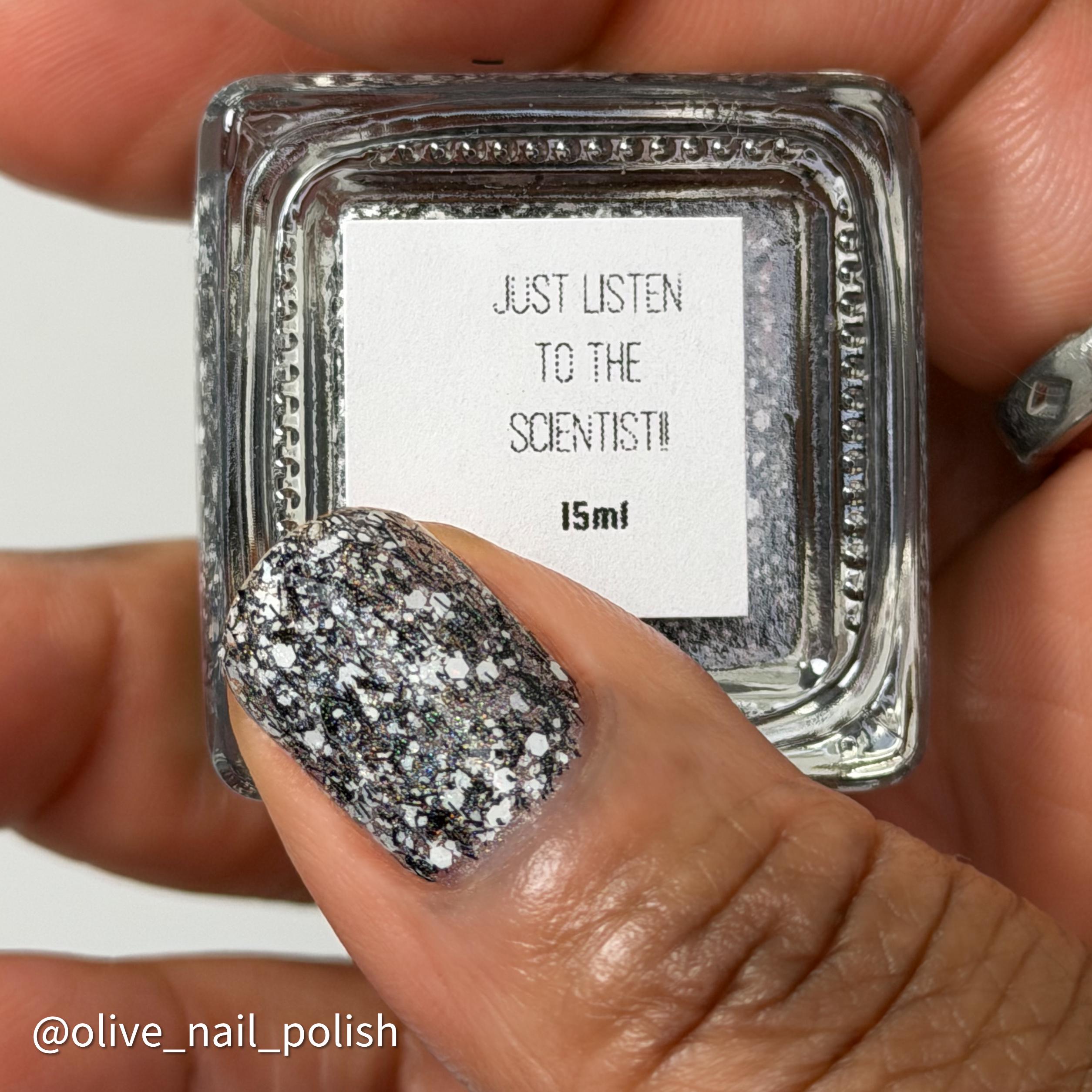 Ripley's Collection | Just Listen to the Scientist!! | Black & White Matte Glitter Polish with Linear Holo