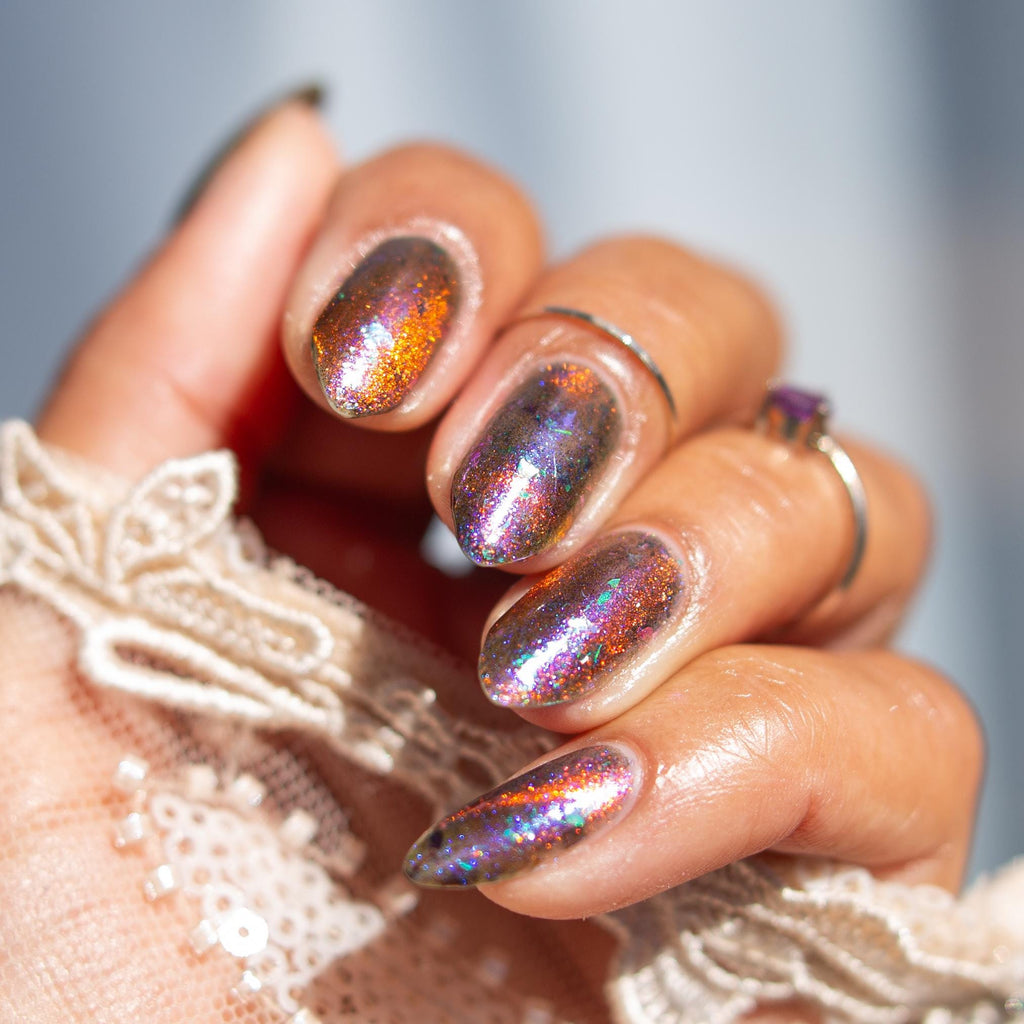 Alpenglow | PRE-ORDER | Purple jelly & red magnetic nail polish with shifting auroral flakies