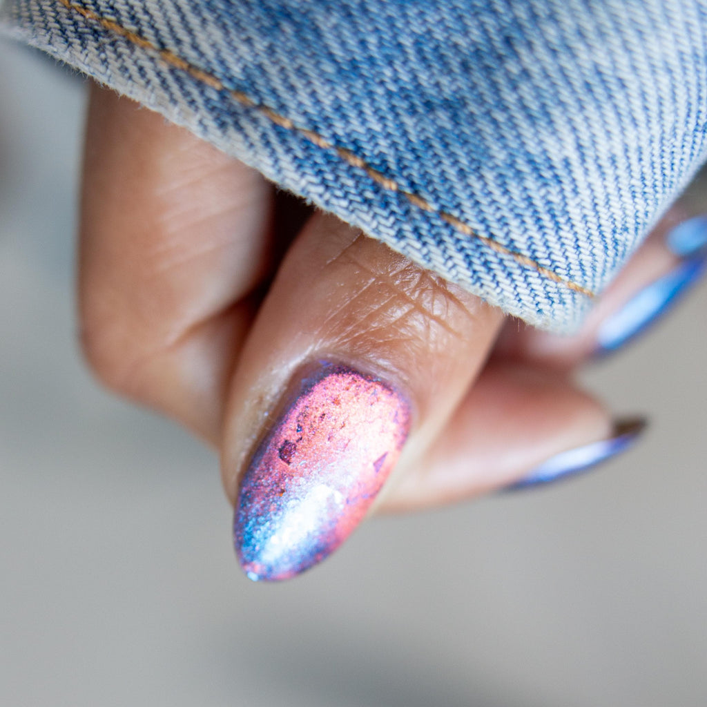 Melting Hearts | Pre-Order | Warm Pastel Pink & Dusky Blue Magnetic Polish with Scattered Fairy flakes