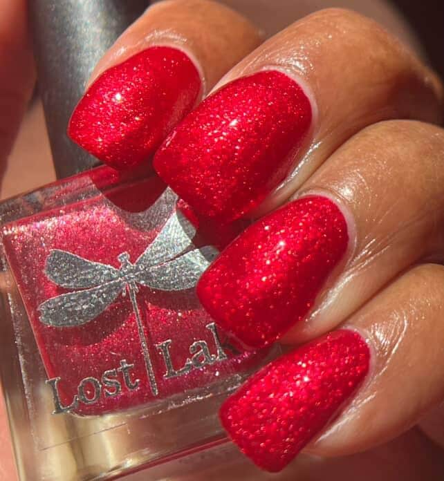 Cruise Room ~ Bright Pink Red Matte Nail Polish with reflective glitter