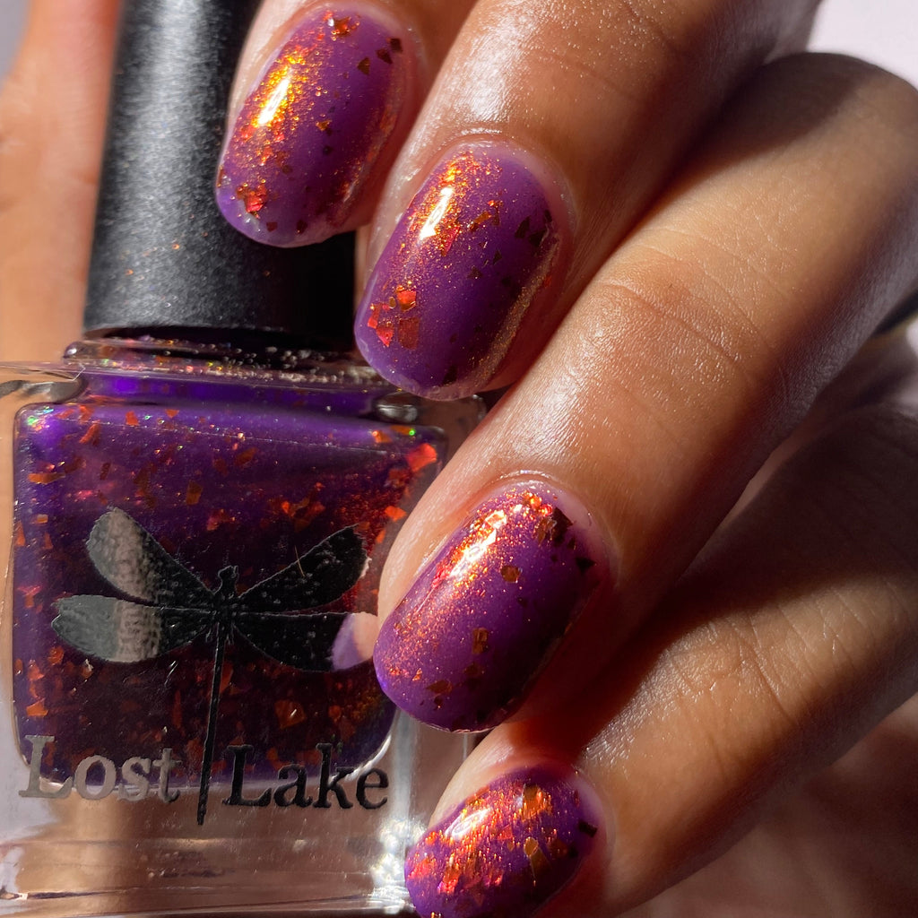Blucifer | Glossy Purple Sparkle Polish with coppery glitter